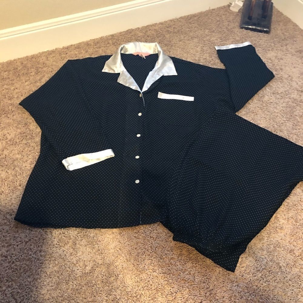 Vintage Lane Bryant black/white polka dot satin